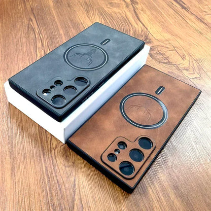 Vintage Leather Case For Magsafe Wireless Charging For Samsung Galaxy S24 S23 S22 S21 Ultra Plus FE Note 20 S 23 S23Ultra Covers - covers4phones