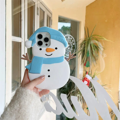 Soft Silicone Cartoon Cute Christmas 3D Snowman Shockproof Phone Case for IPhone16 15 14 13 12ProMax Anti-drop Shockproof Cover