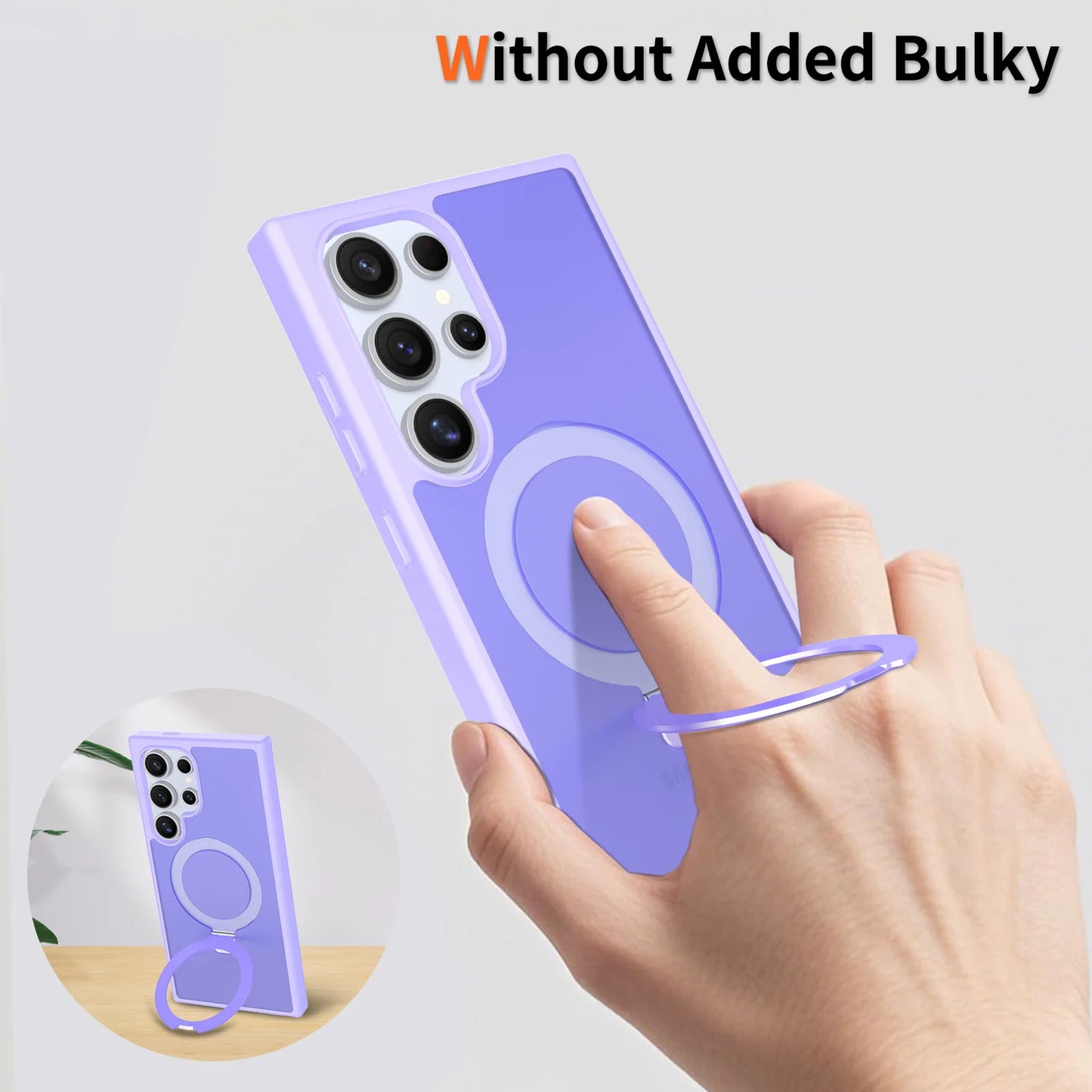 Luxury Metal Ring Fold Stand Case For Samsung Galaxy S25 Edge S24 Plus S23 Ultra Matte Translucent Wireless Charger Cover Funda