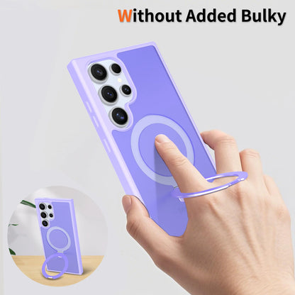 Luxury Metal Ring Fold Stand Case For Samsung Galaxy S25 Edge S24 Plus S23 Ultra Matte Translucent Wireless Charger Cover Funda