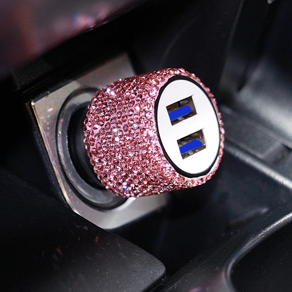 Car Bling USB Styling Diamond Car Accessories Interior Car Dual USB Charger Port Fast Adapter Car Accessories Interior for Woman