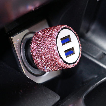 Car Bling USB Styling Diamond Car Accessories Interior Car Dual USB Charger Port Fast Adapter Car Accessories Interior for Woman