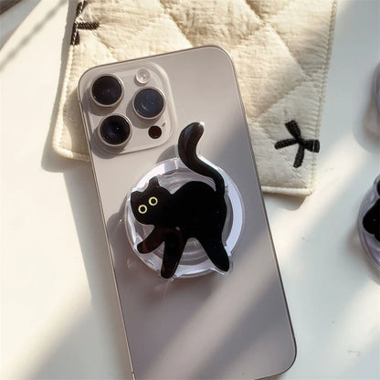 Korean Cute Cartoon Black Cat For Magsafe Magnetic Phone Griptok Phone Holder Stand Universal Phone Ring Grip Tok For iPhone 15