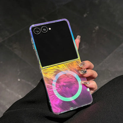 New original for Samsung Galaxy Z Flip7 foldable screen luxury feather gradient back cover anti-drop magnetic mobile phone case.
