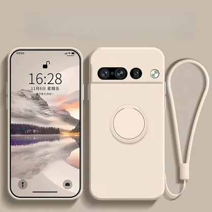 Magnetic Ring Holder Stand Liquid Silicone Phone Case for Google Pixel 9 8 8A 7 Pro XL 7A 6A Candy Colour Shockproof Soft Cover