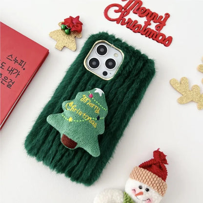 New Year Merry Christmas Tree Plush Boots Phone Case for Galaxy S25 S24 S23 S22 S21 S20 Plus FE Autumn and winter plush