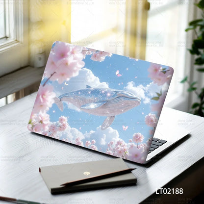 2PCS Christmas Flower Laptop Skin Stickers - Festive Holiday Floral Oil Painting Design, Waterproof PVC Decal Computer Decor