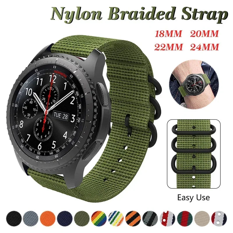 18mm 20mm 22mm 24mm Nylon strap For Samsung Galaxy watch 3 4 5 pro 6 7 46mm 42mm Active2 Amazfit Bip S3 frontier Sports band