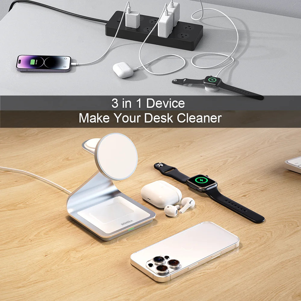 Bonola Magnetic 3 in 1 Wireless Charger for iPhone 16/15/13/14 Pro/12 30W Wireless Charging Station for Apple Watch/AirPods Pro