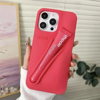 Fashion Lip Gloss Portable Silicone Shockproof Phone Case with Lipstick Suitable for IPhone 11 12 13 14 15 16 17 Pro Max Plus