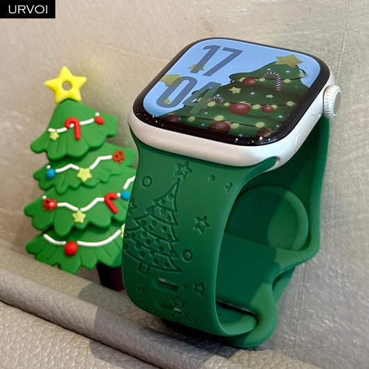 URVOI Christmas Sport Band for Apple Watch ultra 2 3 Series 11 10 9 8 Xmas tree silicone strap for iWatch Santa red green white