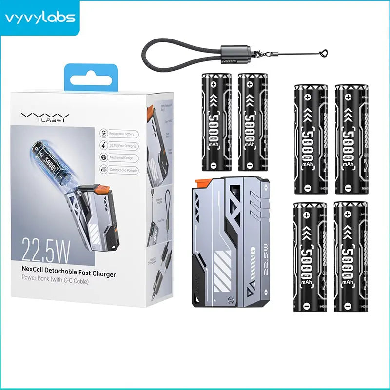 VYVYLABS 30000mAh Detachable CCC Power Bank Fast Charger 22.5W Wireless Portable Charger 21700 PowerBank For iP 17 Spare Battery