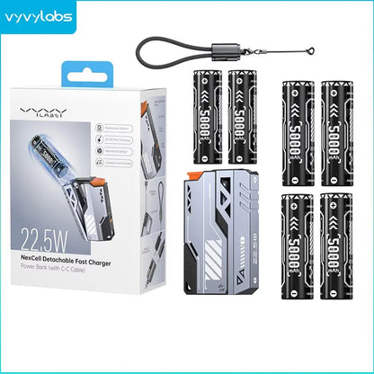VYVYLABS 30000mAh Detachable CCC Power Bank Fast Charger 22.5W Wireless Portable Charger 21700 PowerBank For iP 17 Spare Battery