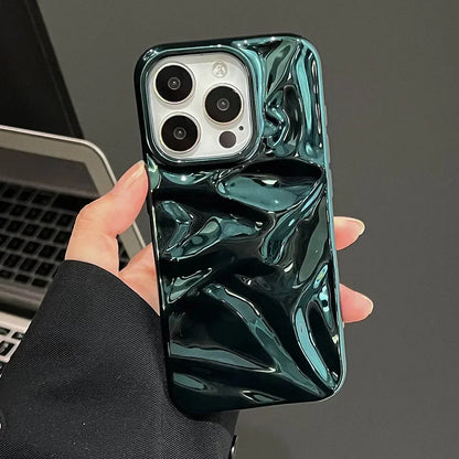 Luxury Electroplate Silvery 3D Wrinkle Phone Case For iphone 16 15 14 13 11 12 Pro Max Purple Water Ripple Shockproof Soft Cover