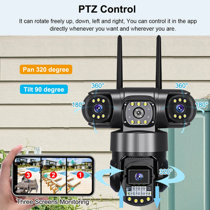 V380 Pro WiFi IP Camera Outdoor 12MP 6K Triple Lenses Triple Screens Security Video Monitor Night Vision Waterproof CCTV Cameras