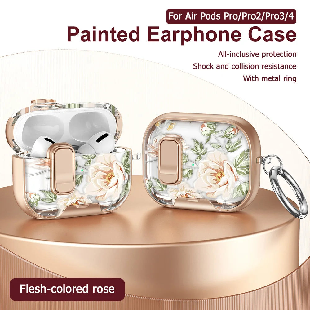 Lovely Floral Flower Transparent Case For AirPods 4 TPU Cover Anti-fall Headphone Coque For AirPods Pro 2 3 Pro2 Pro3 With Hook