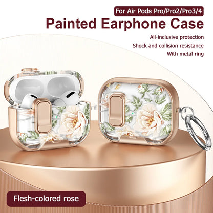 Lovely Floral Flower Transparent Case For AirPods 4 TPU Cover Anti-fall Headphone Coque For AirPods Pro 2 3 Pro2 Pro3 With Hook