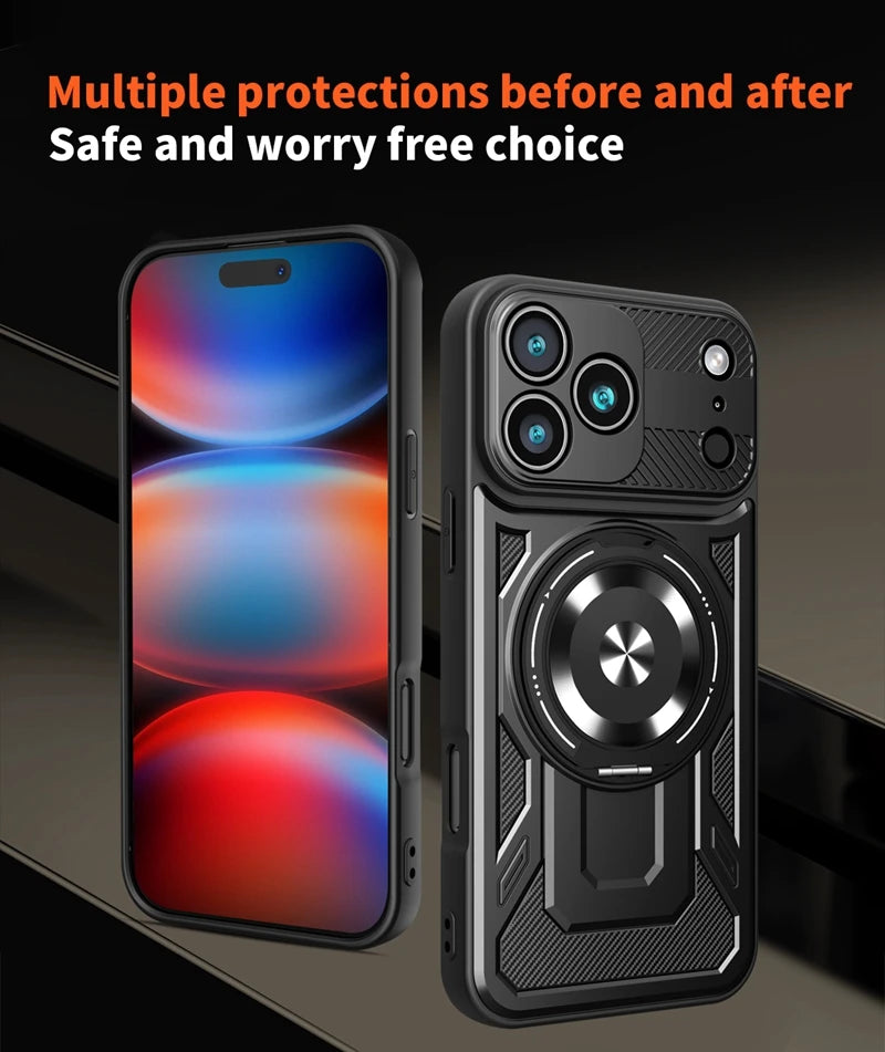 Magsafe Wireless Charging Stand Holder Cover For iphone 17 Pro Max iphone17 Air 5G Magnetic Ring Armor Phone Case