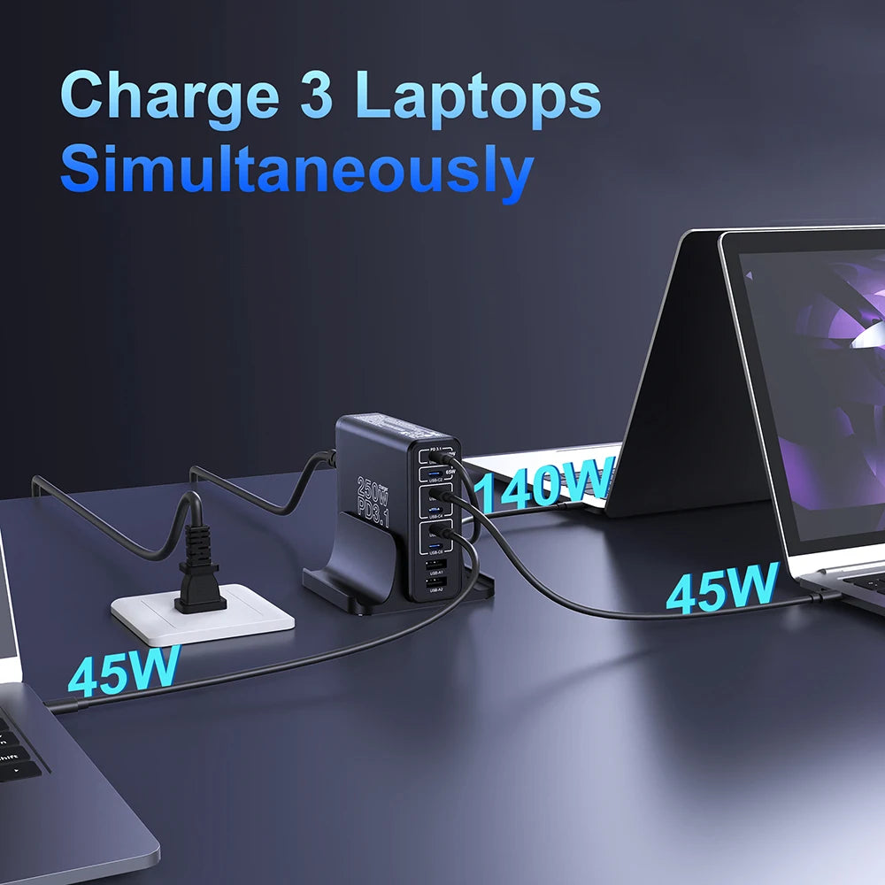 250W GaN USB C Charger Station 8-Ports Fast Charger Type C PD3.1 PD3.0 PPS Quick Charger For Macbook Pro iPad iPhone 16 Samsung