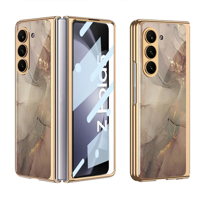 GKK Electroplated Painted Tempered Glass Case For Samsung Galaxy Z Fold 5 With Screen Glass Hard Cover For Galaxy Z Fold5 4 Case