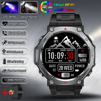 2026 New T-Rex 3 Military Grade Sports Smart Watch GPS Motion Track 5 ATM Waterproof Heart Rate HD Bluetooth Call Smartwatch Men