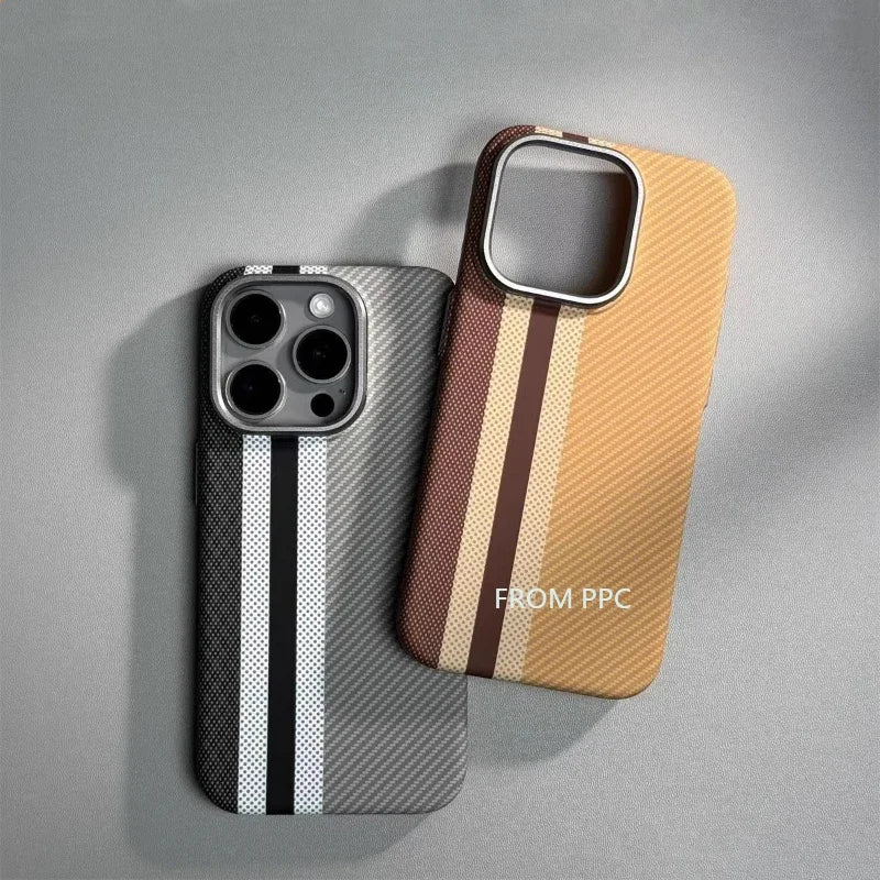 Carbon Fibre MagSafe Cover Case for iPhone 16 14 15 Pro Max Wireless Charging Magnetic Phone Shell Alloy Camera Ring Hard Coque