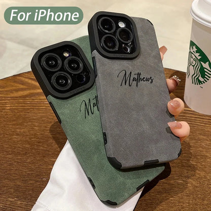 Personalized Luxury Leather Lambskin Shockproof Case For iPhone 16 15 14 13 12 11 Pro Max Customized Name DIY Cover 15 Pro Max - covers4phones