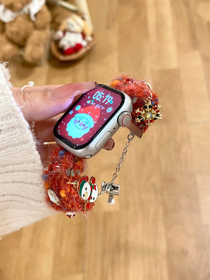 Plush Christmas ornament suitable for Apple Watch 1-9 generations 41-49mm 10 retractable chain autumn and winter fashionable atm