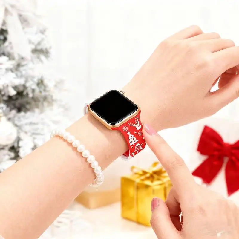 Women Christmas Engraved Strap For Apple Watch ultra 2 49mm 44mm 45 40 42 46mm silicone Bracelet IWatch Series 11 10 SE 9 8 7 6