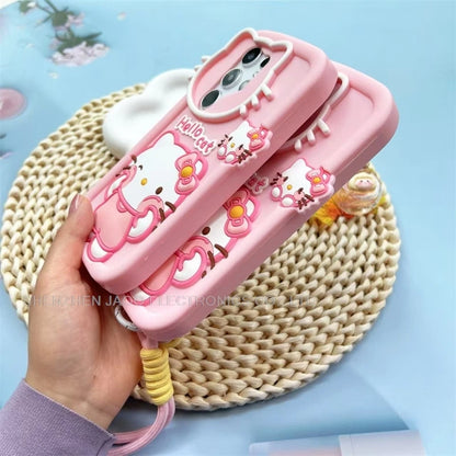 Cute 3D Cartoon Hello Kitty Silicone Phone Case For Samsung Galaxy S25 Ultra S24 Ultra S23 S21 Ultra FE Soft Cover