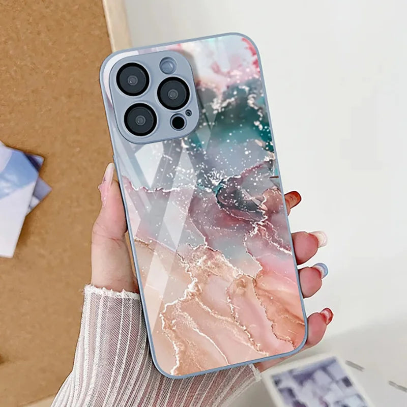 Marble Pattern Phone Case For iPhone 16 Pro Max Case iPhone 15 13 11 12 14 Pro Max 16e X XR XS 7 8 Plus SE Tempered Glass Cover