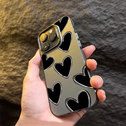 Luxury Love Heart Electroplate Silver IMD Case For iPhone 15 14 16 Pro Max Plus 11 12 13 Pro 7 8 Plus X XR Shockproof Back Cover