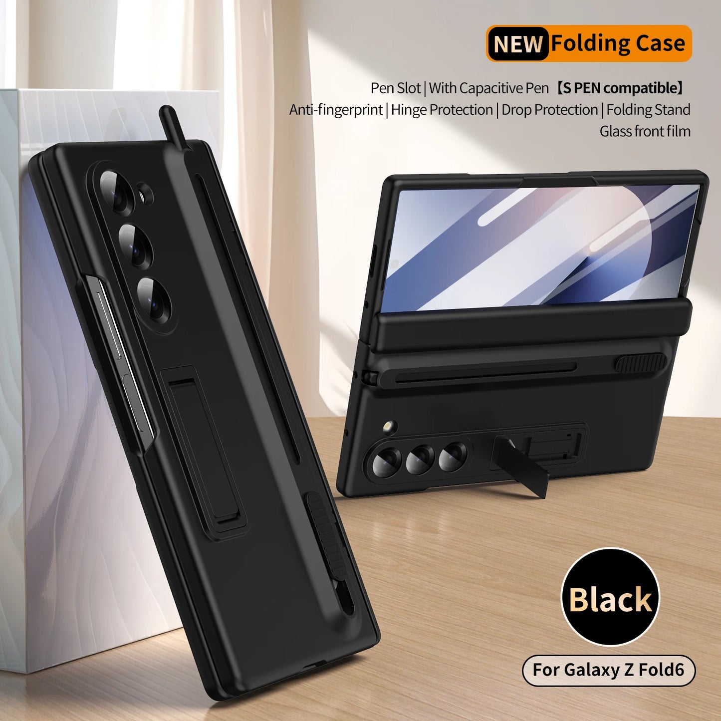 Plating Clear Hinge Magnetic Case For Samsung Galaxy Z Fold 4 5 with Pen Holder Full Screen Protector Phone Cover Fold 7 6 3 5G