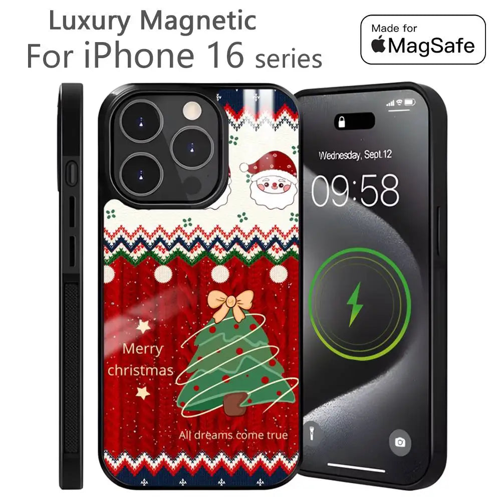 Merry Christmas New Year Phone Case MagSafe Magnetic for iPhone 16 15 14 13 12 11 Pro Plus Max Mini Wireless Charger Funda