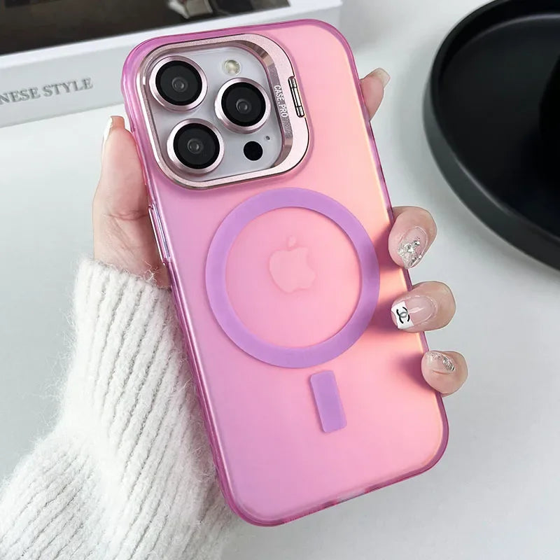 Color Change Magsafe Magnetic Phone Case For iPhone 16 15 14 Plus 13 12 11 Pro Max Lens Glass Film Protection  Metal Stand Cover