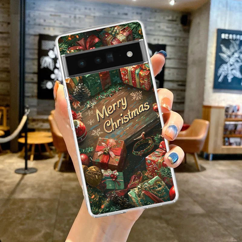 Phone Case Cover for Google Pixel 9 8 7 6 5 4 4XL 7A 6A 5A 4A 3A Pro XL 5G Transparent Soft TPU Shell Merry Christmas Pattern