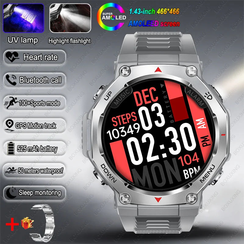 2026 New T-Rex 3 Military Grade Sports Smart Watch GPS Motion Track 5 ATM Waterproof Heart Rate HD Bluetooth Call Smartwatch Men
