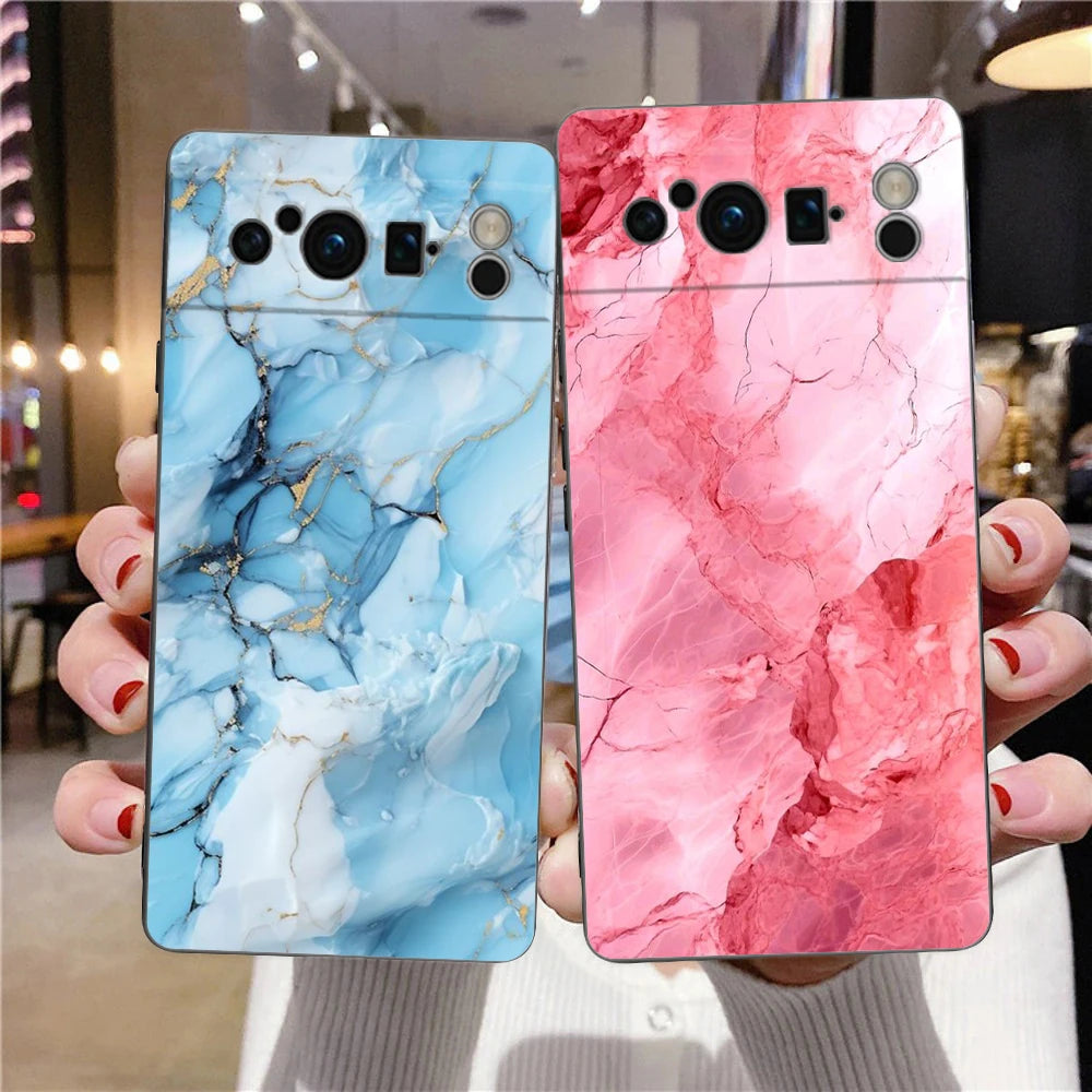 Marble Phone Case For Google pixel 9 8 7 6 Pro 8A 6A 7A 5G Silicone Shockproof Black Cover Fundas