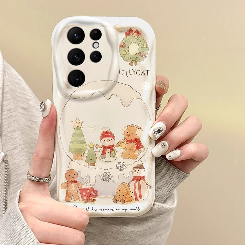 Cute Christmas Tree Snowman Phone Case For Samsung Galaxy S25 S24 S23 S22 Ultra Plus S21 FE A73 A72 A55 A54 Soft Silicone Cover