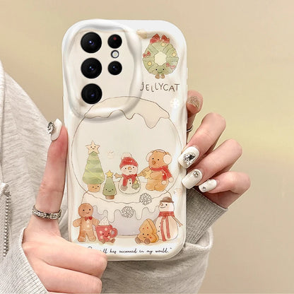 Cute Christmas Tree Snowman Phone Case For Samsung Galaxy S25 S24 S23 S22 Ultra Plus S21 FE A73 A72 A55 A54 Soft Silicone Cover