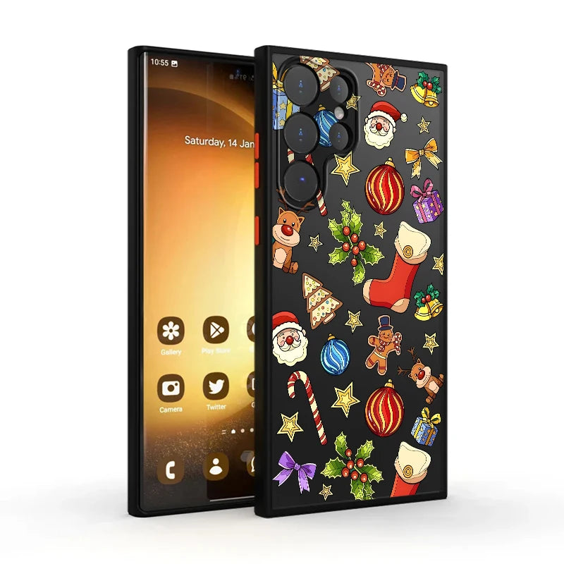 Back Phone Cover Case for Samsung Galaxy S23 Ultra S20 S21 S22 Plus S10 S9 S24 FE S25 Edge Cartoon Christmas Style Pattern