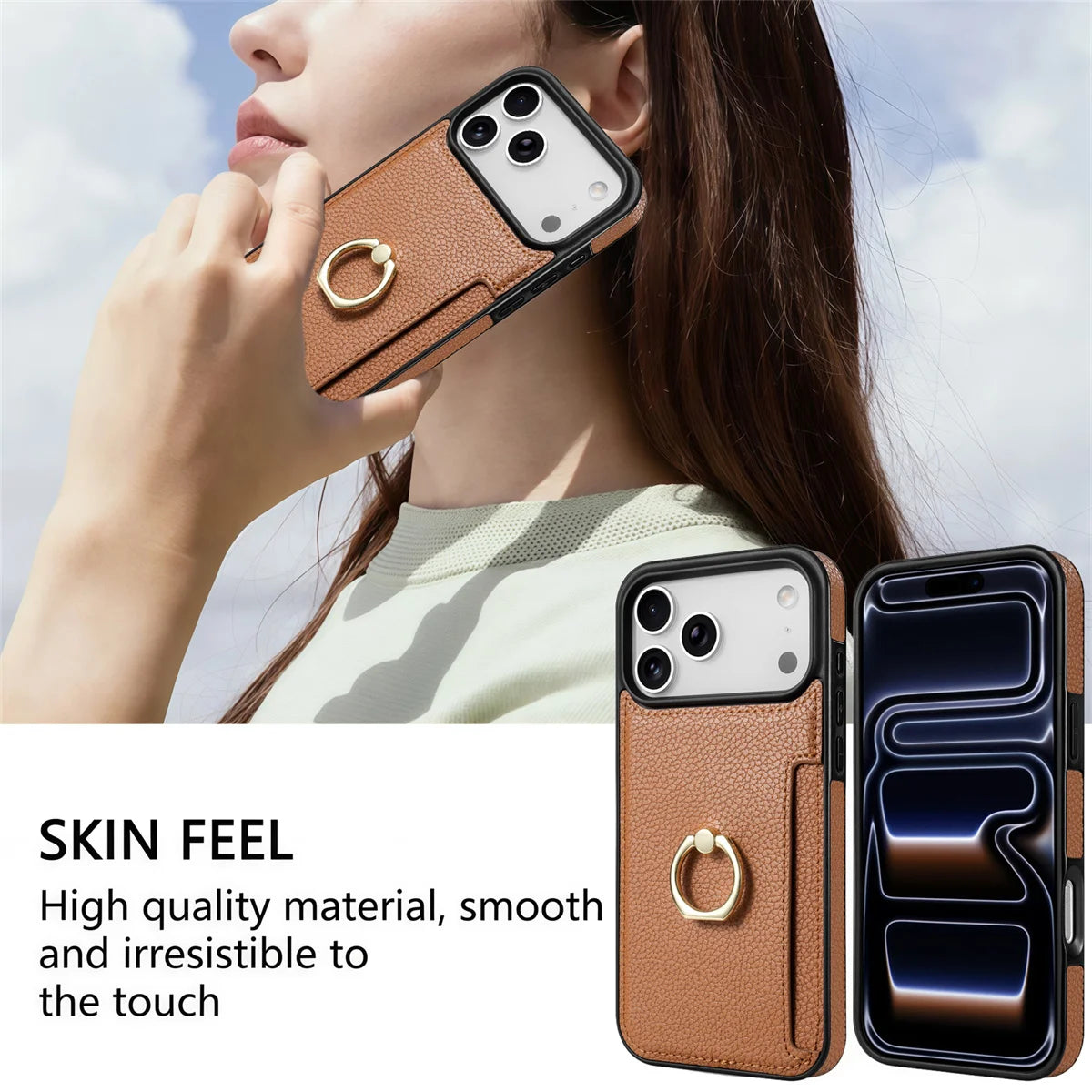 Leather Wallet Card Solt Phone Case for IPhone 11 12 13 14 15 Plus 16 17 Pro Max 17 Air 16E Ring Holder Protective Cover