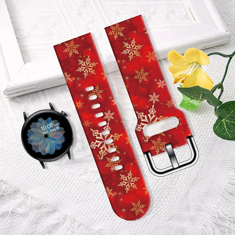 20MM Snowflake series printed watch strap for Samsung Galaxy Watch 7/6/5 40mm 44mm Band Replaceable Bracelet for Xiaomi Huawei