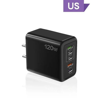 120W Fast Charger USB C Multi Ports PD Quick Charge 3.0 Wall Phone Adapter for iPhone Samsung Huawei Xiaomi Devices