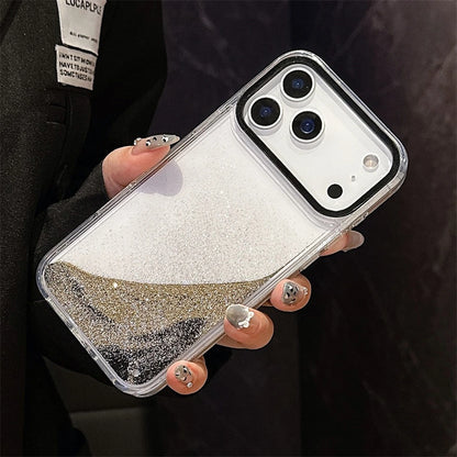 Glitter Quicksand Bling Phone Case for iPhone 17 Air 16 15 14 13 Pro Max Plus Shockproof Camera Bumper Shiny Silver Back Cover