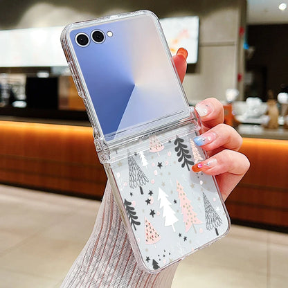 Christmas Tree Bear Clear Phone Case For Samsung Galaxy Z Flip 7 FE 6 5 4 3 5G Folding Hard PC Cover For Samsung Z Flip7 Flip6