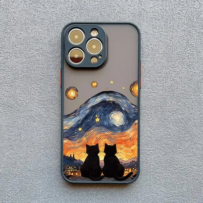 Artistic Black Cat Starry Night Phone Case For iPhone 15 14 13 12 11 Pro Max 12 16 Mini XS X XR 8 7 14 15 Plus Shockproof Shells