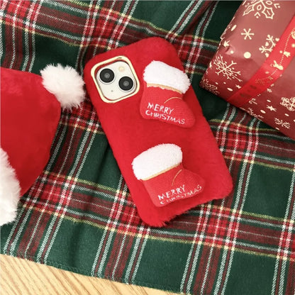 New Year Merry Christmas Tree Plush Boots Phone Case for Galaxy S25 S24 S23 S22 S21 S20 Plus FE Autumn and winter plush