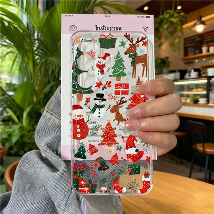 Cute Winter Snow Christmas Phone Case for Samsung Galaxy S25 Ultra S24 S23 S22 Plus S21 FE Transparent Soft Silcon Cover