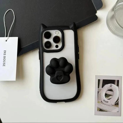 INS Cute 3D Cat Ear Claw Grip Tok Holder Phone Case for  iPhone 15 14 13 12 11 Pro Max Plus XR  Acrylic Transparent Cover